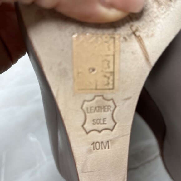 Tory Burch Grey Leather Julianne Peep Toe Wedge Heel Pumps - Picture 9 of 10